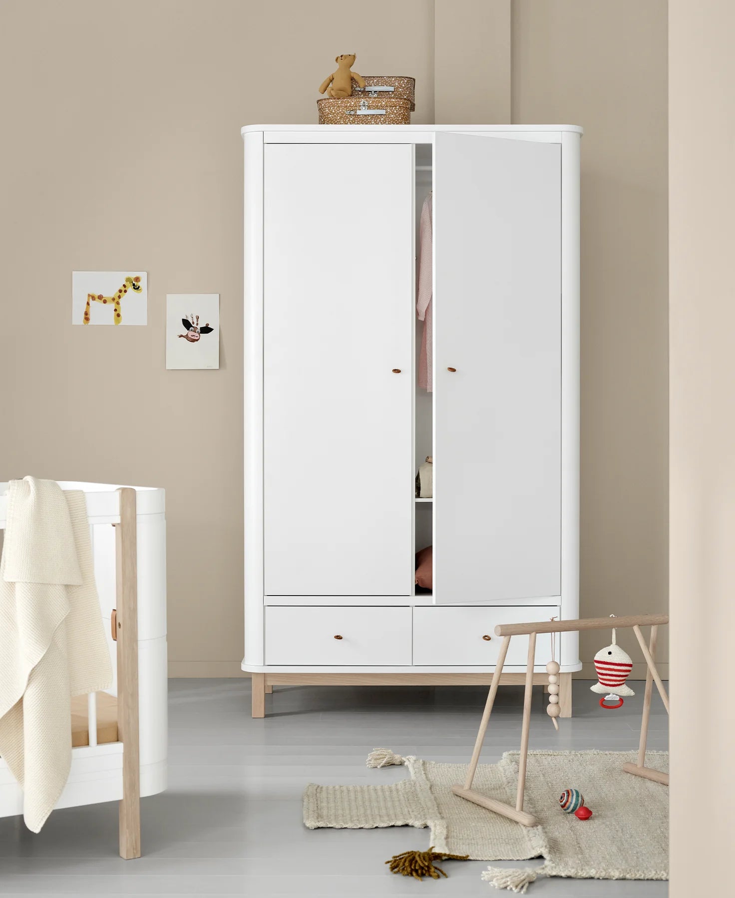 2 Door Wood Wardrobe, White/Oak