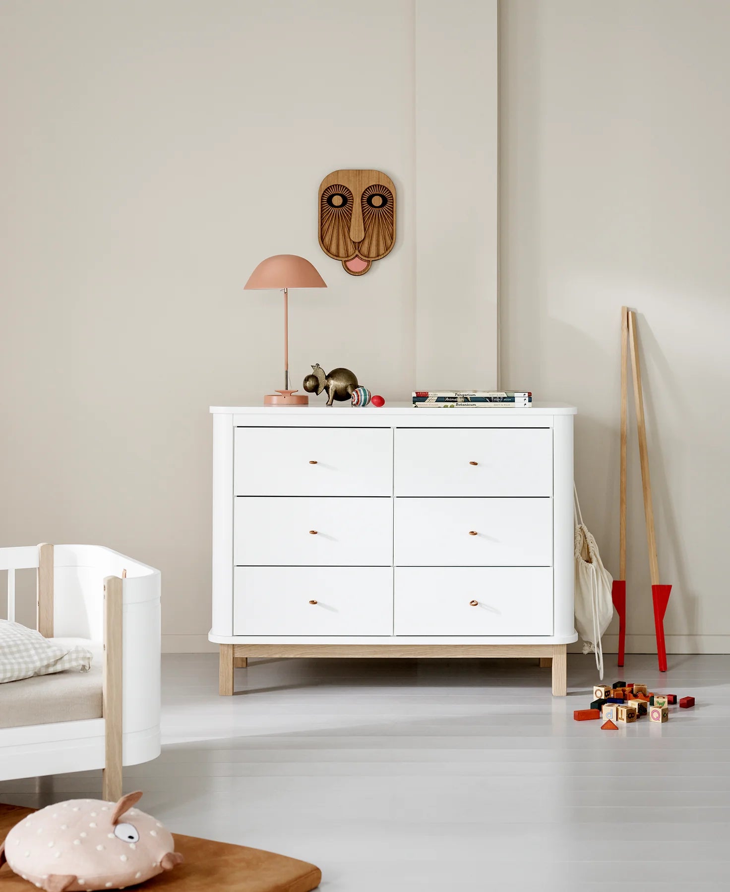 Wood 6 Drawer Chest of Drawers, White/Oak