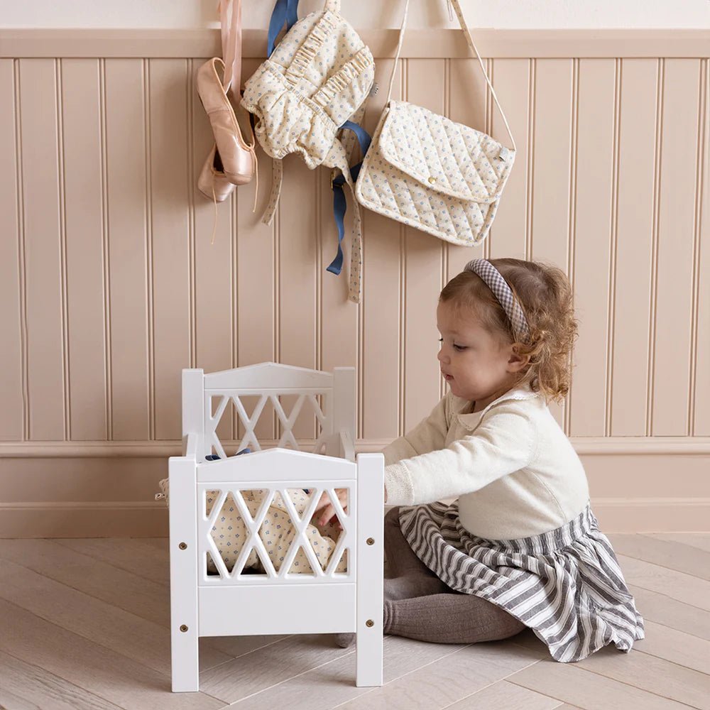 CAM CAM - Lit De Poupée en Bois Harlequin - Blanc - Nouveau modèle - Les Petits