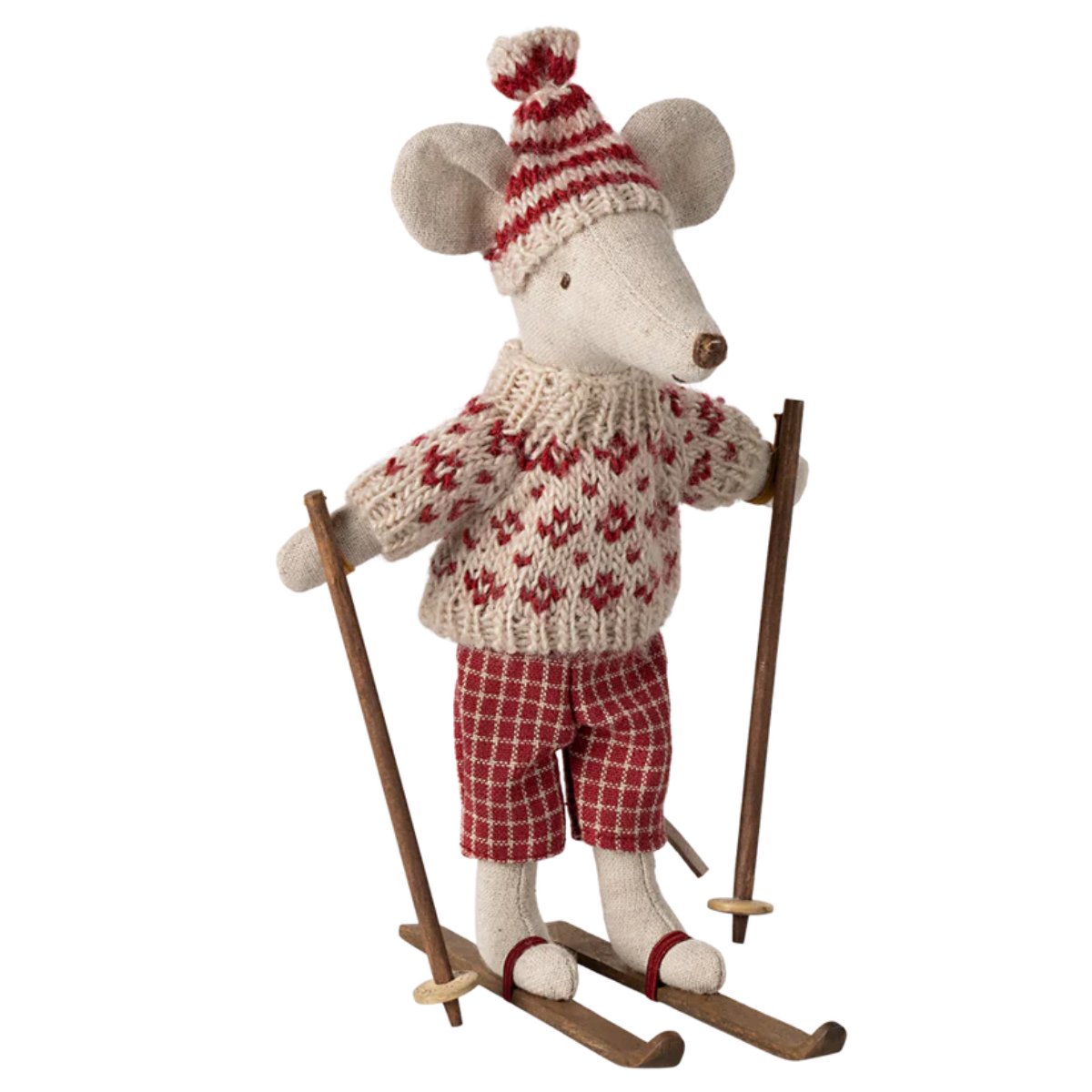 MAILEG - Souris D'hiver Avec Set De Ski Mum - Rouge - Les Petits