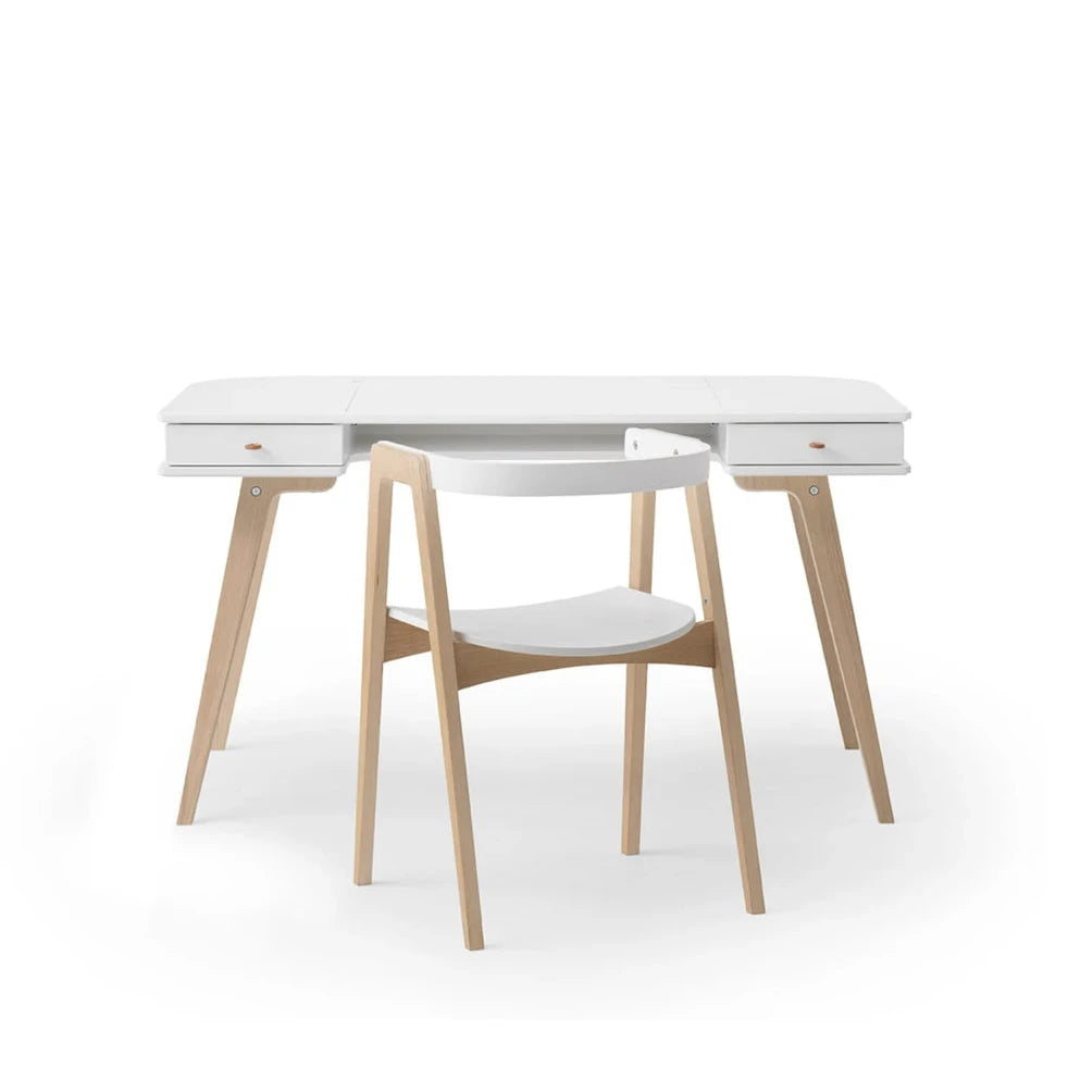 OLIVER FURNITURE - Bureau Wood 66 cm & Chaise Wood Avec Accoudoirs, L'ensemble, Blanc/Chêne - Les Petits