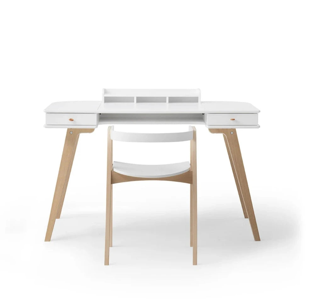 OLIVER FURNITURE - Bureau Wood 72,6 cm & Chaise Wood Avec Accoudoirs, L'ensemble, Blanc/Chêne - Les Petits