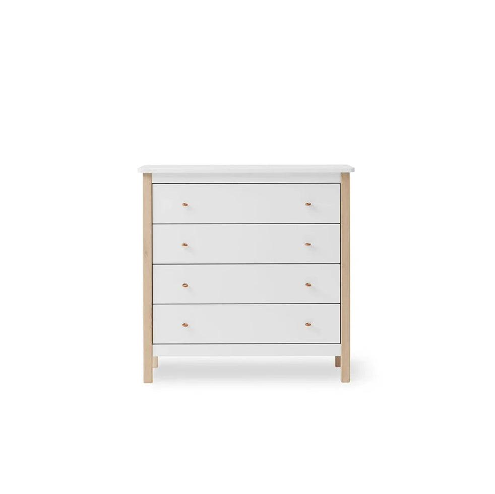 OLIVER FURNITURE - Commode 4 Tiroirs Wood, Blanc/Chêne - Les Petits