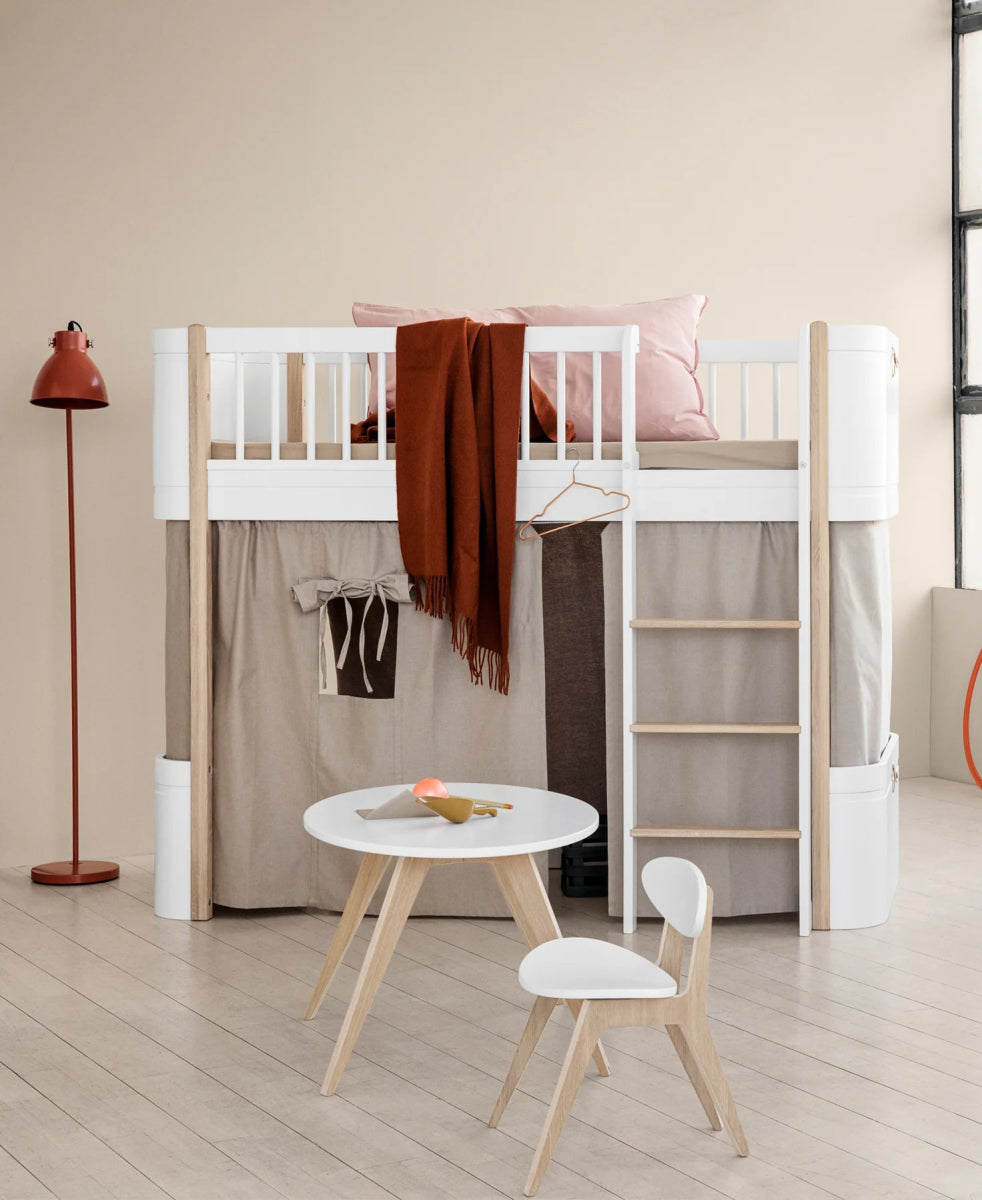 OLIVER FURNITURE - Lit Mezzanine Mi - haut Wood Mini+, Blanc/Chêne - Les Petits