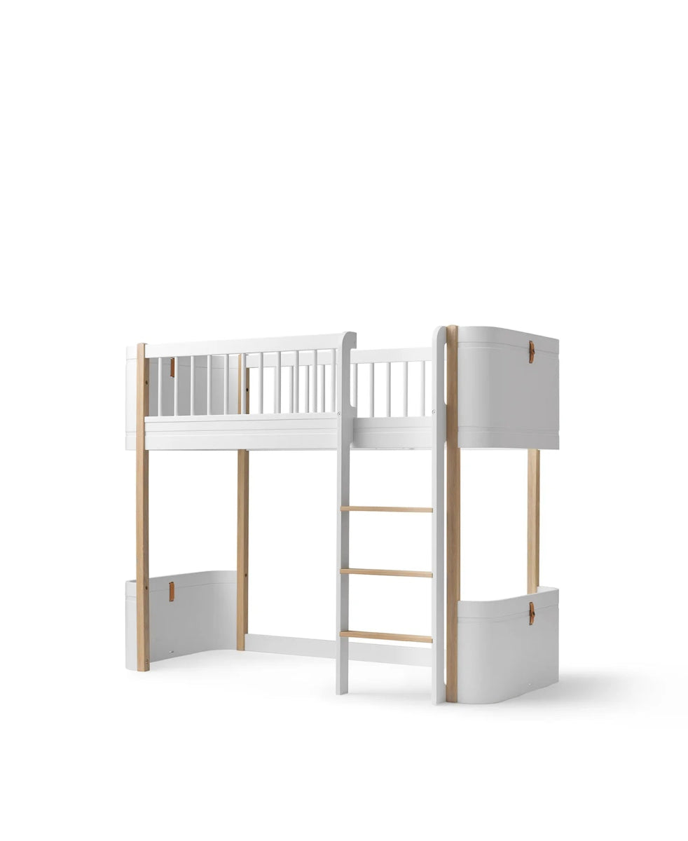 OLIVER FURNITURE - Lit Mezzanine Mi - haut Wood Mini+, Blanc/Chêne - Les Petits