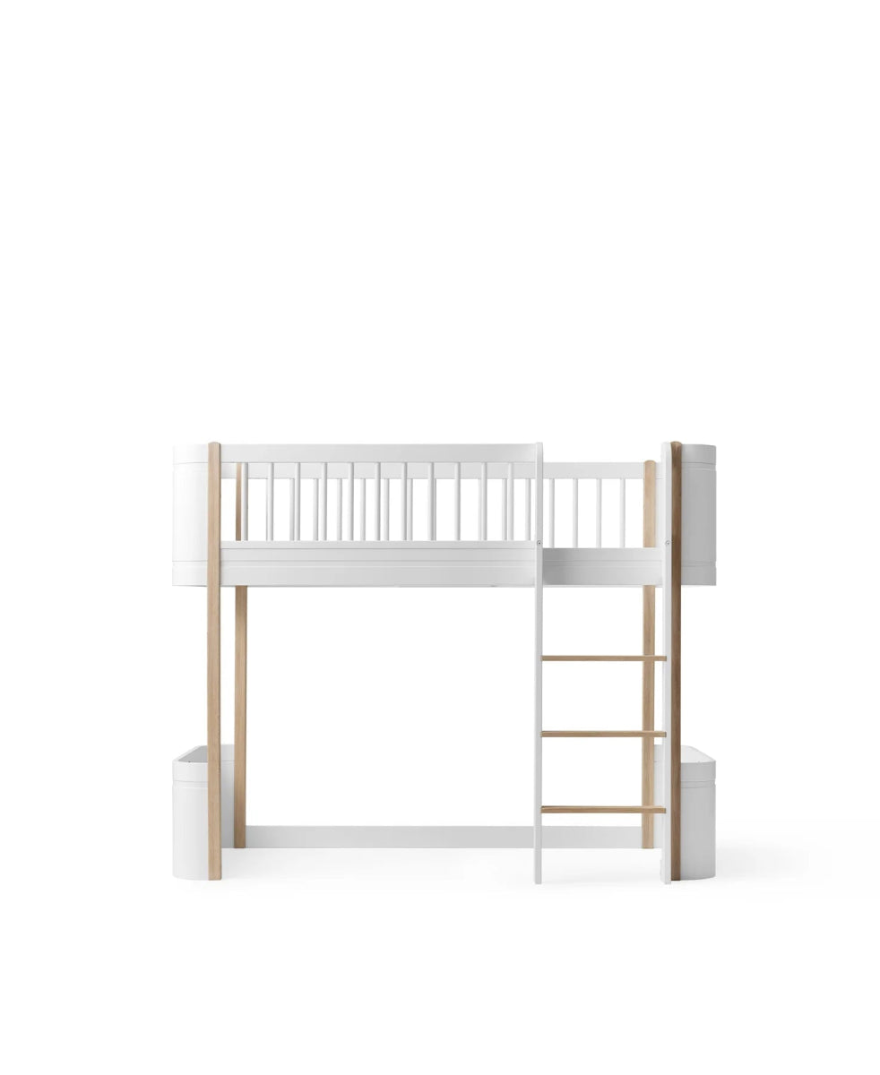 OLIVER FURNITURE - Lit Mezzanine Mi - haut Wood Mini+, Blanc/Chêne - Les Petits