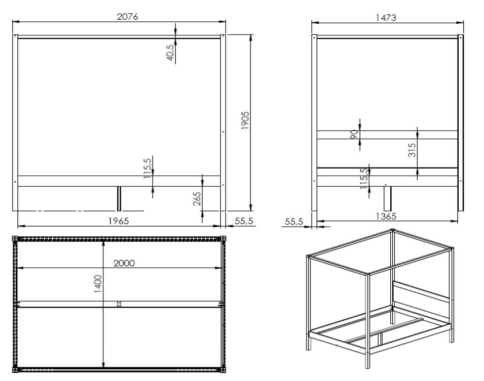 Letto a baldacchino Lifetime con pavimento a rullo Laccato bianco